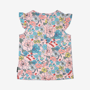 Girls Pink Kids Floral Short Ruffle Sleeved Top 