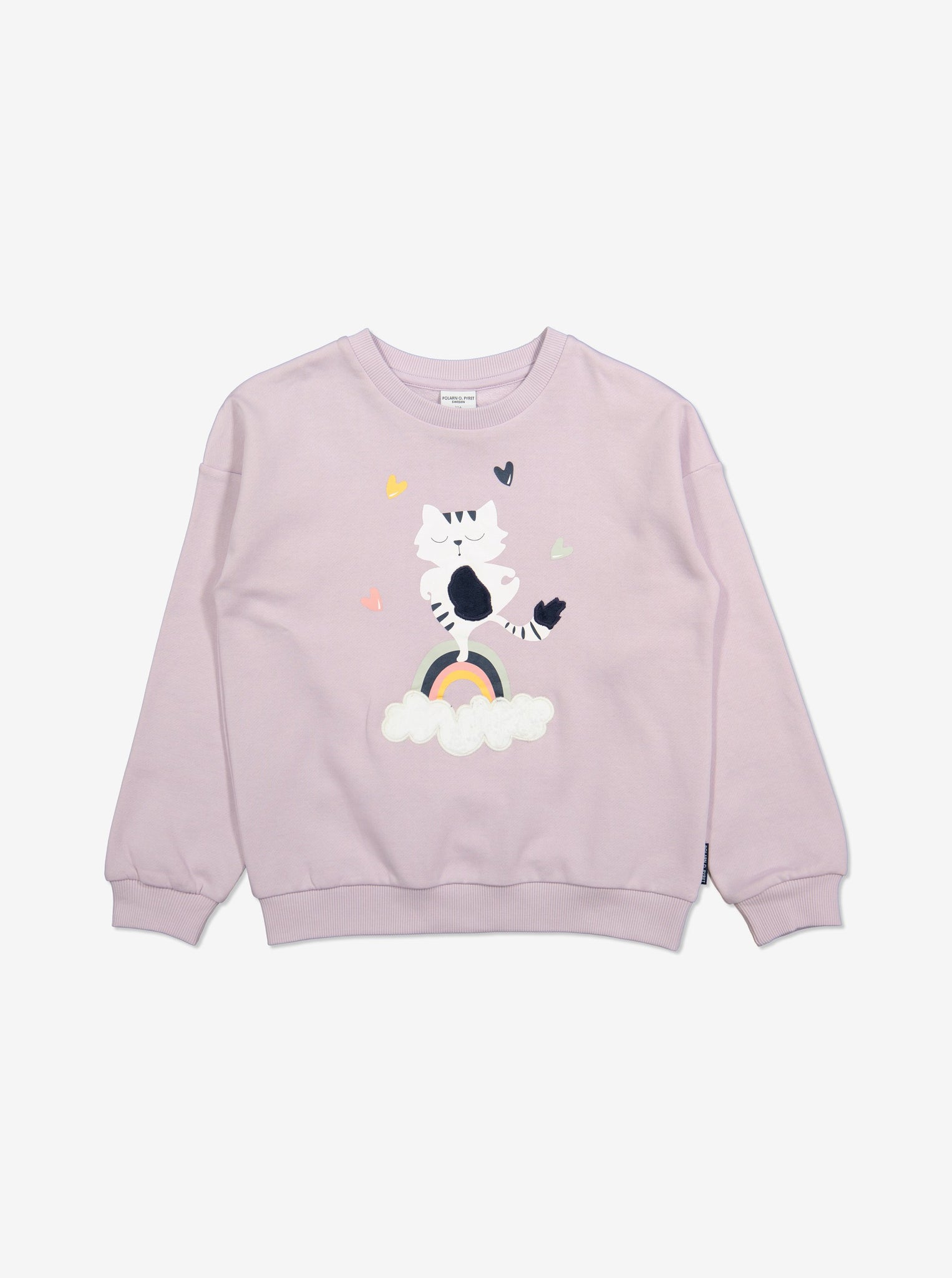  Organic Pink Kids Cat Sweatshirt from Polarn O. Pyret Kidswear. Made with 100% organic cotton.