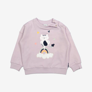  Organic Pink Kids Cat Sweatshirt from Polarn O. Pyret Kidswear. Made with 100% organic cotton.