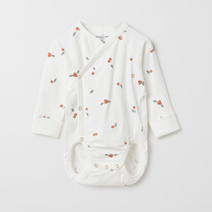 Organic Cotton White Wraparound Babygrow from the Polarn O. Pyret baby collection. Clothes made using sustainably sourced materials.