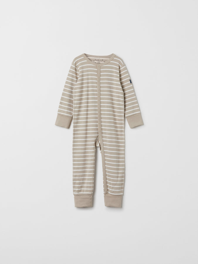 Organic Cotton Beige Baby Sleepsuit from the Polarn O. Pyret baby collection. Made using 100% GOTS Organic Cotton