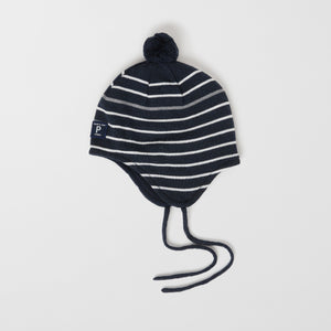 Merino Wool Navy Kids Bobble Hat from the Polarn O. Pyret outerwear collection. Ethically produced kids outerwear.